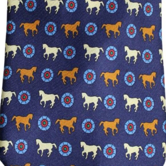 EFFESTI MODA Tie 100% Silk, Equestrian - Cognac, Light Blue, Burgundy & Navy - Picture 7 of 9